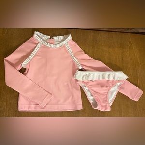 Little English Rashguard Swim Set Pink/White